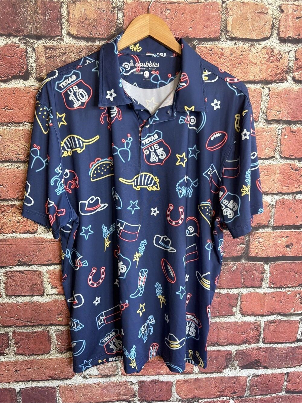Chubbies Polo Shirt Shirt Mens XL Neon Texas Charm Armadillo Tacos Cowboy